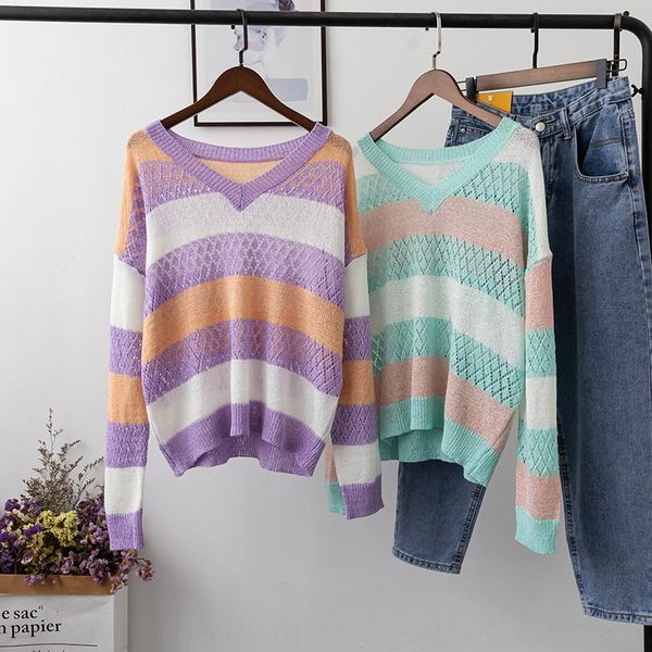 

bizheng] ленивого контраст стиля top свитера цвет свитера женщины 2020 осень корейского стиль v-образный вырез с полым яркими шелковой верх, White;black