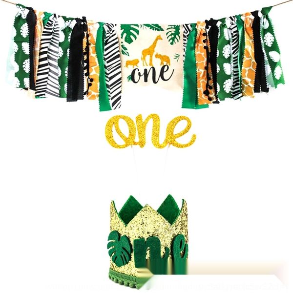 

stjgb children's jungle animal crown crown insert green party decoration flag dining children's theme animal theme table jungle ca