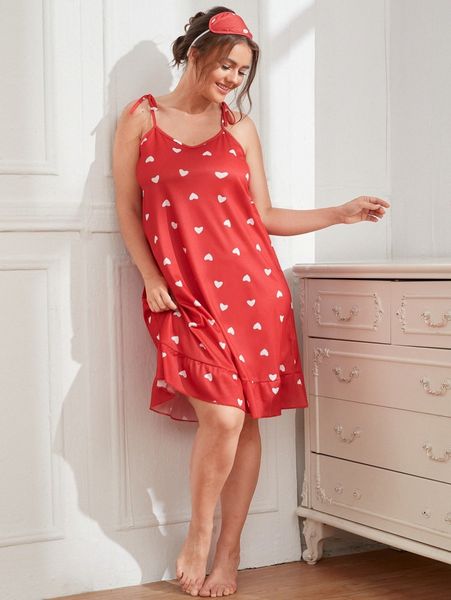 

plus heart print cami night dress k2xv#, Black;white