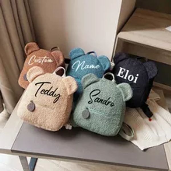 Personalisierte Bären-Rucksäcke mit individuellem Namen, tragbare Kinder-Reise-Einkaufsrucksäcke, niedlicher Bären-Schulterrucksack für Damen