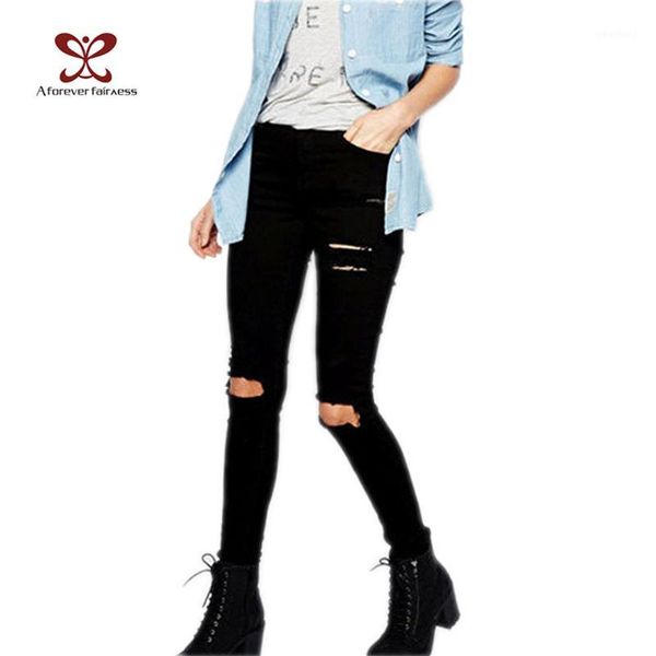 

women's jeans 2021 spring women high waist ripped pencil pant hole hollow out skinny slim elasticity trousers -2911, Blue