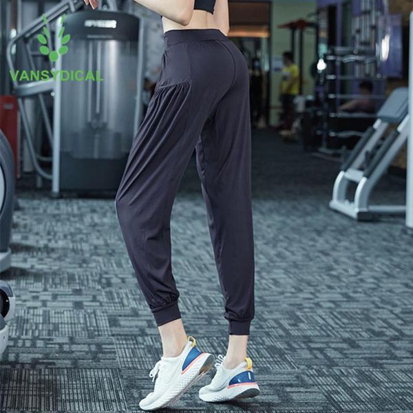 

running pants vansydical gym workout sweatpants women loose sports pleated outdoor fitness training jogging trousers thin, Black;blue