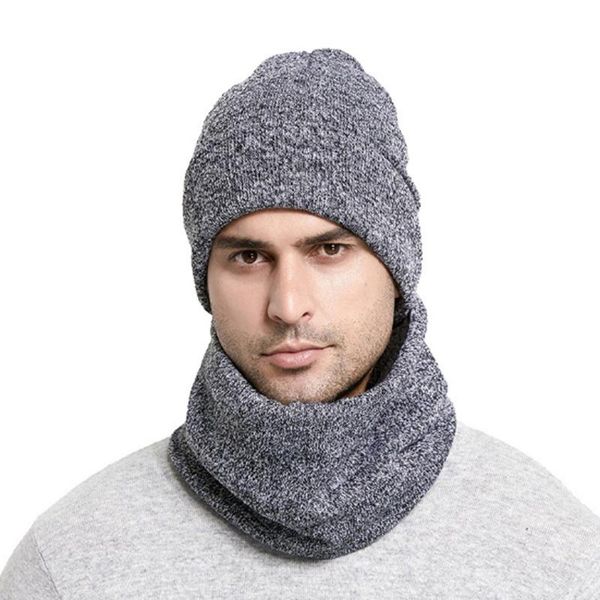 

hats, scarves & gloves sets 2021 winter hat pea male scarf set plus velvet face turban female outdoor ear protection neck warm knitted, Blue;gray