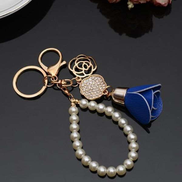 

new camellia flower leather keychain bag pendant car ornaments creative gifts long key chain buckle key ring 17 colors eh816 h bbyega