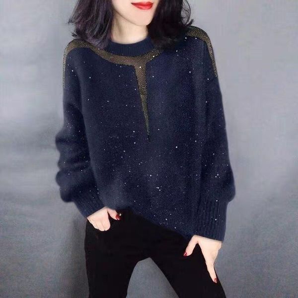 

autumn and winter fashion women's sweater pullovers casual fashion solid warm knitted o-neck long-sleeved ladies clothes women, White;black