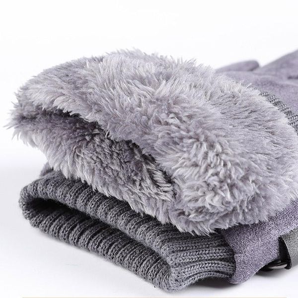 

winter men's gloves suede keep warm touch screen windproof driving guantes thick cashmere slip outdoor male leather gloves bbyhxy, Black