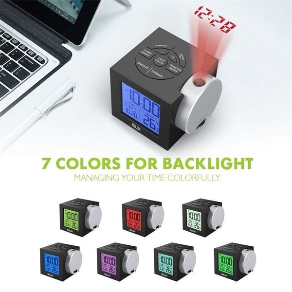 

lcd projection alarm clock backlight electronic digital projector watch desk temperature display with 7 color