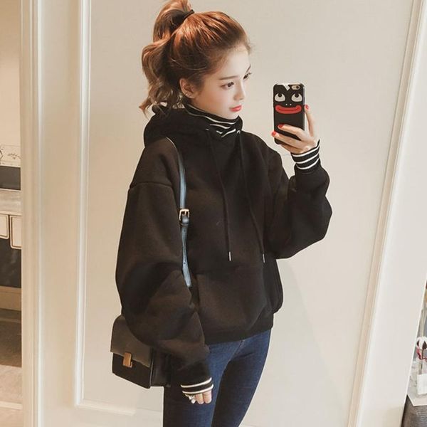 

women hoodie sweatshirts winter japanese fashion 2021 oversize ladies pullovers warm pocket hooded jacket, Black