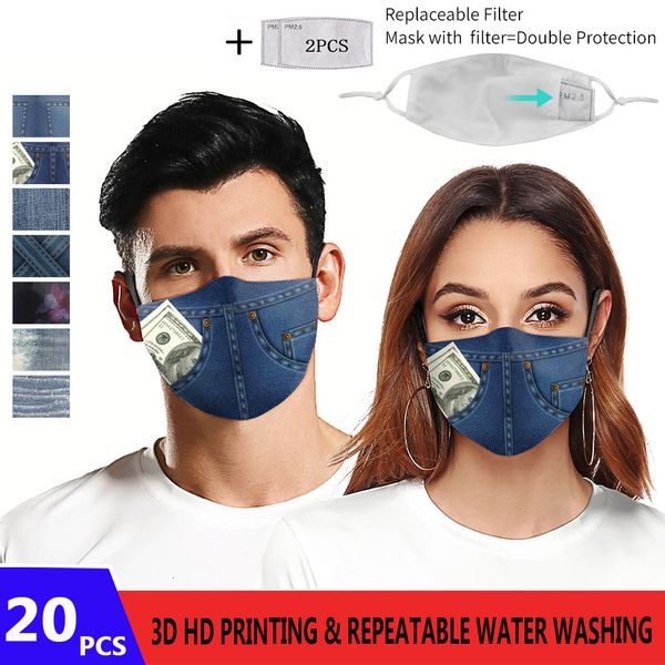 

3d hip hd printing pattem jeans character adults masks reusable protective washable pm.25 face mask 5 lay
