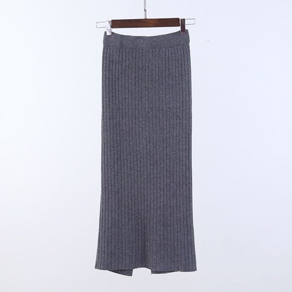 

2021 new 80cm elastic band women skirts autumn winter warm knitted straight ribbed mid-long skirt black pniv