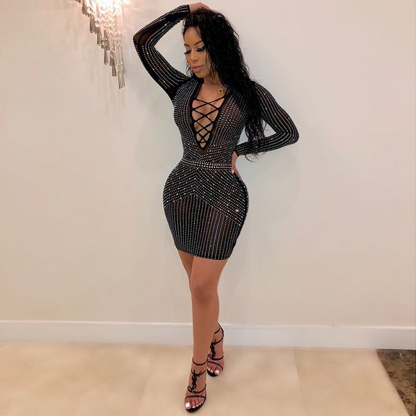 

sexy rhinestone sheer mesh длинные рукава платья, White;black