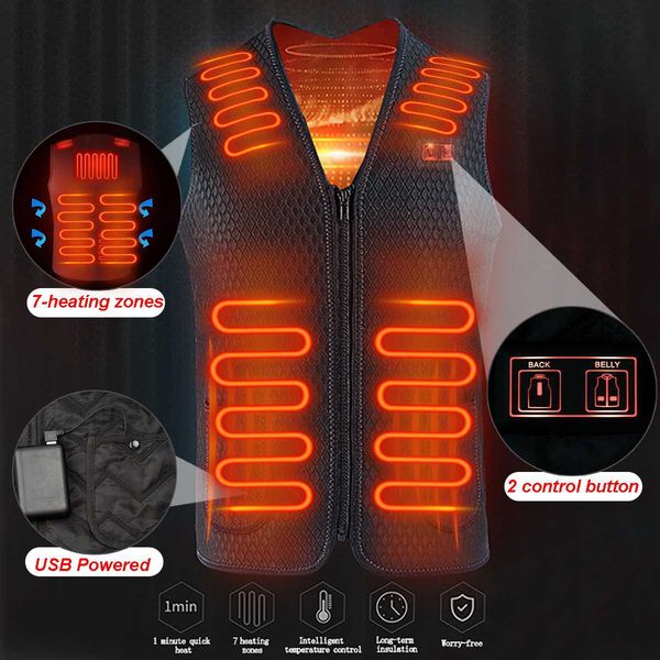 

m-3xloutdoor usb infrared heating vest winter flexible electric thermal clothing for camping hiking skiing apparel accssories, Gray;blue