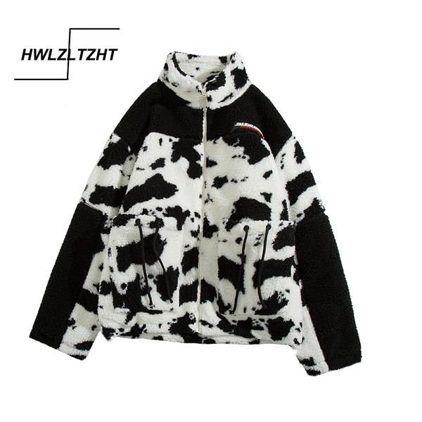 

hwlzltzht lambswool coats for women cow print jacket streetwear zipper casual warm autumn winter 2020 harajuku coat female 201124, Black;brown