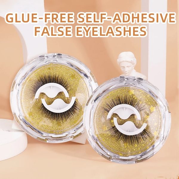 

2 pairs self adhesive false eyelashes extension 3d effect no glue bonded band lashes set self stick sunflower faux cils