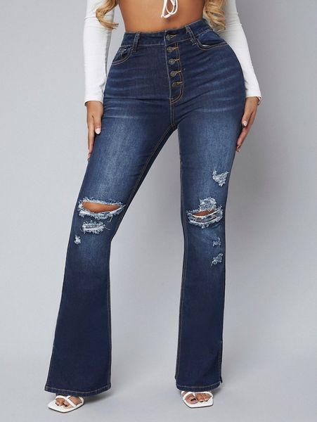 

sxy ripped detail bootcut jeans 227x#, Blue