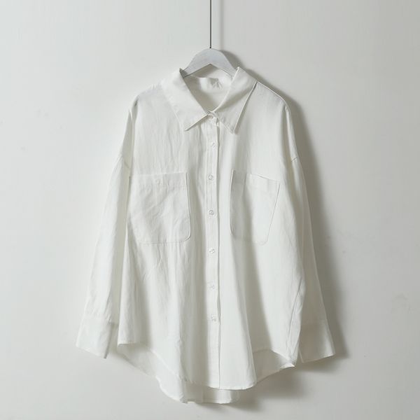 

mozuleva basic white shirts for women spring summer turn-down collar double pockets office ladies blouse female blusas y200622