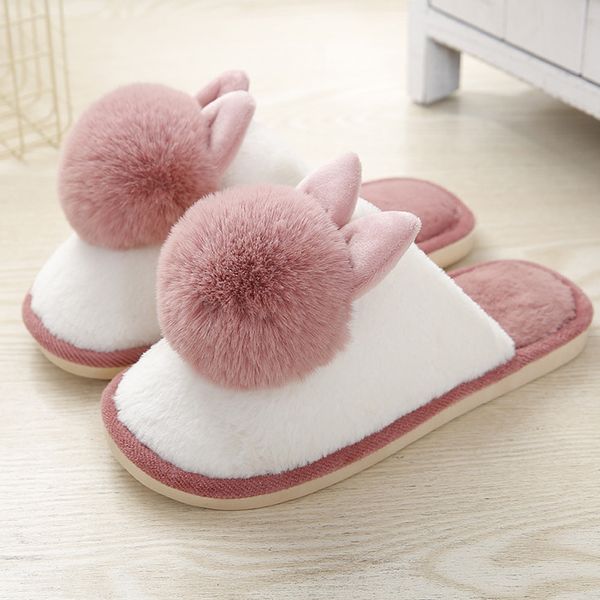 

women's slippers with fur lovely rabbit plush home shoes for women non-slip patchwork 2020 female indoor slippers winter x1020, Black