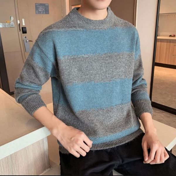 

2020 men's autumn striped pullover sweater o-neck long sleeve casual fashion knitted men's sweaters, White;black