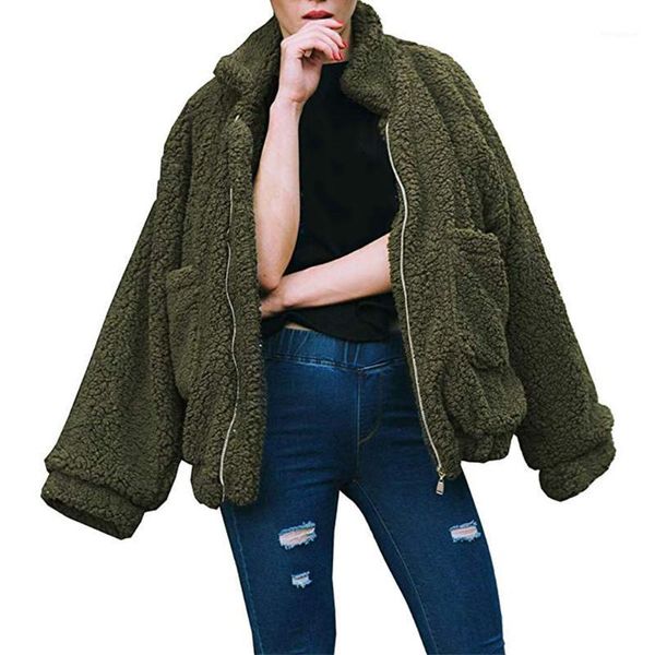 

soft shopping women coat long sleeve casual daily winter washable lapel neck zipper closure double pocket warm brushy holiday1, Black