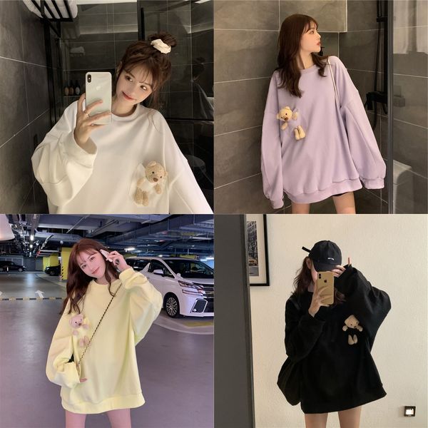 

2020 new coat sweater autumn online red korean version loose and lovely bear long sleeve purple sweater women's coat ins fashion fdlzq, Black