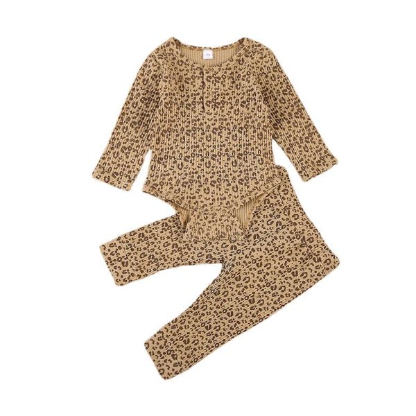 

clothing sets 2021 autumn baby girls boys leopard outfits infant long sleeve pullover trousers pants 2pcs rib knit clothes set 0-24m, White