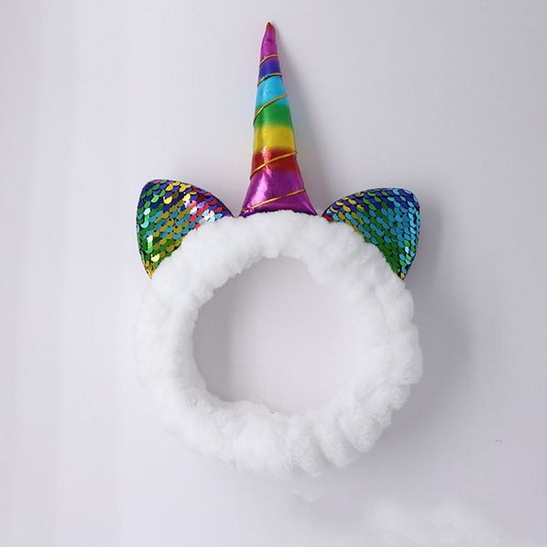 

lovely unicorn plush hairband coral fleece sequins kids girls headbands elastic hair band for halloween christmas supplies 4wm e1