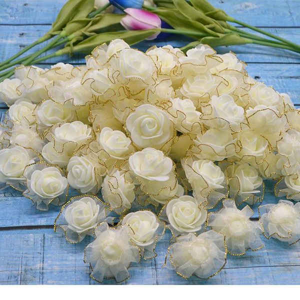

20pcs mini 3cm foam silk rose artificial flower bouquet white beige rose wedding flower decoration scrapbooking fake ros jlluaw