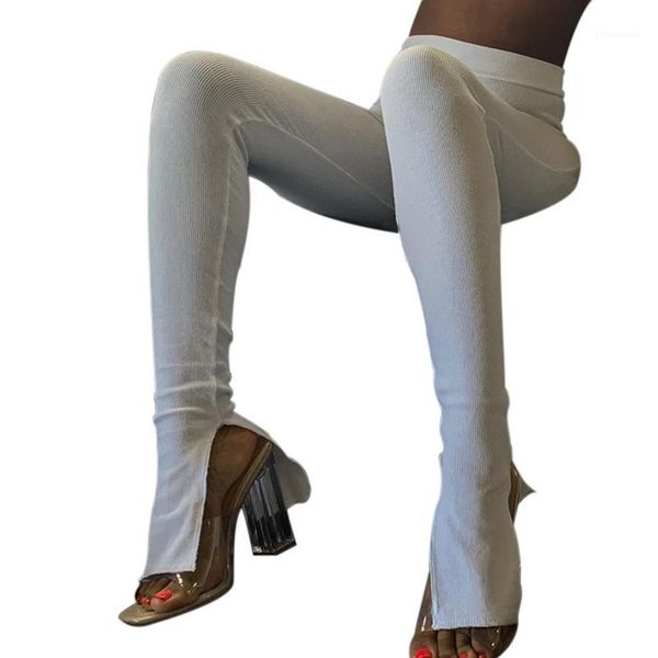 

new fashion women ladies tight skinny high waist long pants female ribbing solid color pencil pants with splitting trouser legs1, Black;white