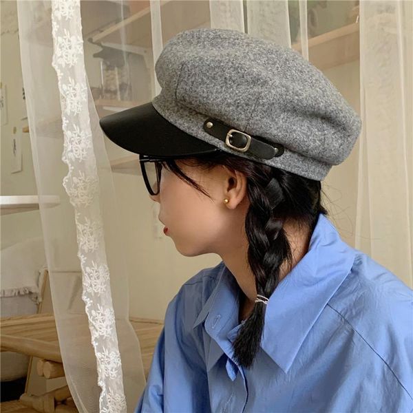 

woolen octagonal hats for women auutmn winter hats solid plain newsboy cap ladies casual wool hat winter beret women painter cap, Blue;gray