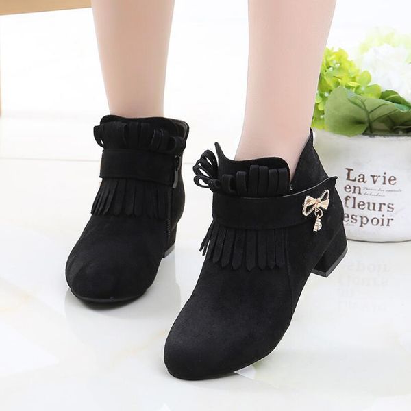

girls fashion boots leather sport shoes for children high heel warm boots short soft bottom princess snow boots kids sneakers wmttbg xhlove, Black