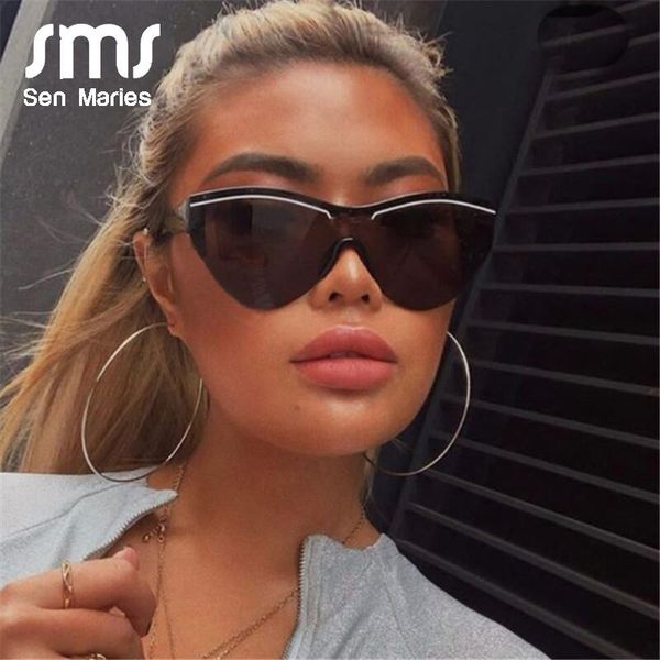 

sunglasses vintage black cat eye women one piece mirror blue sun glasses men stripe eyewear oculos feminino, White;black