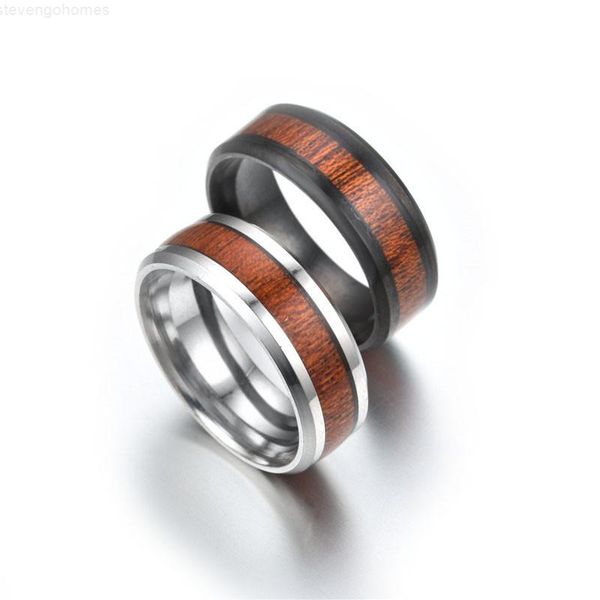 

band stainless steel wood rings grain finger ring fashion jewelry for men women, Silver