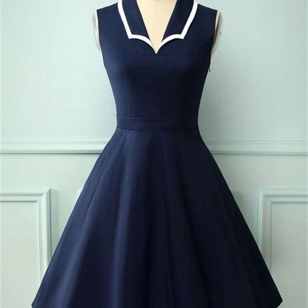 

fit new slim women's navy style 2020 lapel hepburn swing dress 8212, Black;gray