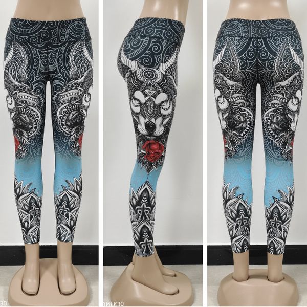 

original wolf print leggings women yoga pants gym leggings fitness sports wear elastic tight yoga leggings, Black