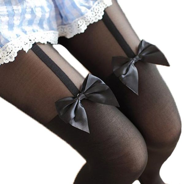 

socks & hosiery women tights lolita pantyhose mock bow suspender tattoo collant fille medias mujer strumpfhose, Black;white