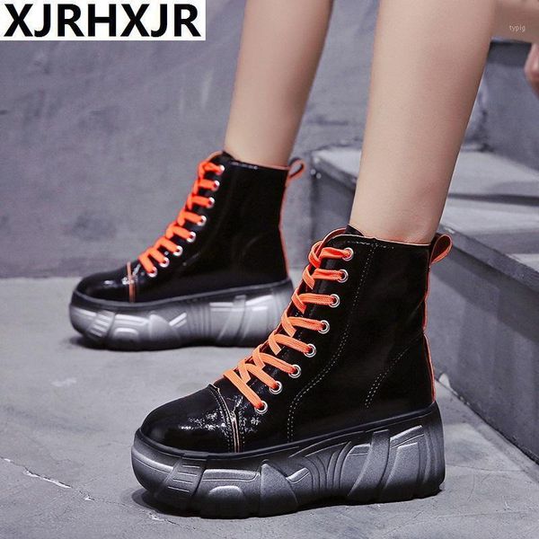 

boots ins british thick bottom women lace up handsome woman platform ankle warm winter sneakers 10cm heels1, Black
