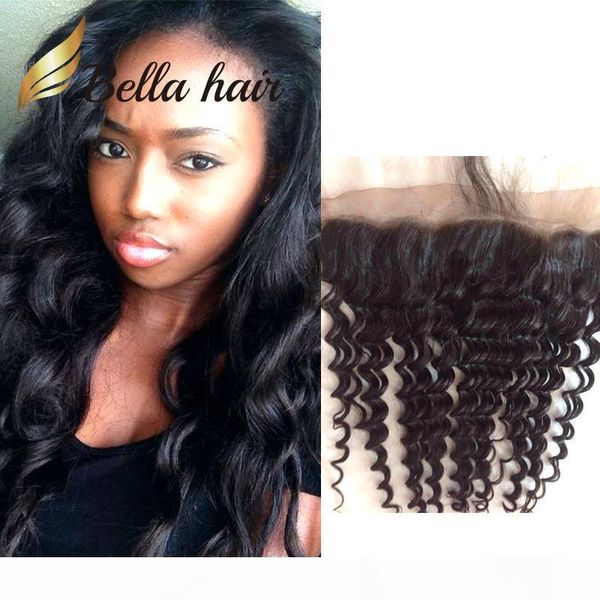 

13x4 brazilian indian peruvian lace frontal closure loose deep wave ear to ear lace frontal dyeable natural color human hair closures, Black