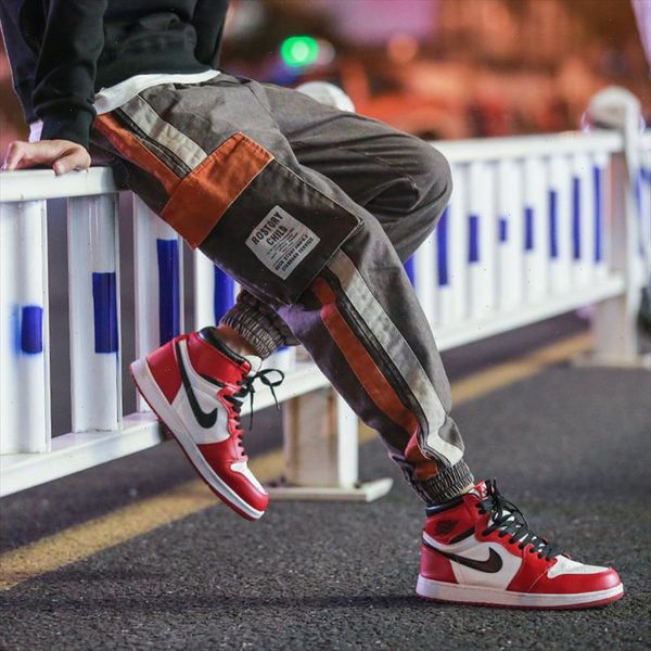 

side striped letter print men joggers 2021 new design male cargo pants casual streetwear hip hop sweatpants, Black