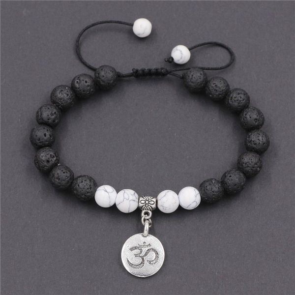 

charm bracelets 4pcs/lot om lava rock bracelet adjustable braided rope bangles men women yoga healing balance 8mm natural stone, Golden;silver