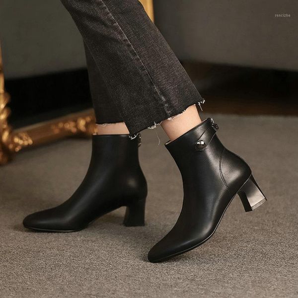 

boots ankle fashion square high heel women dress party round toe zipper autumn winter ladies shoes size 34-431, Black