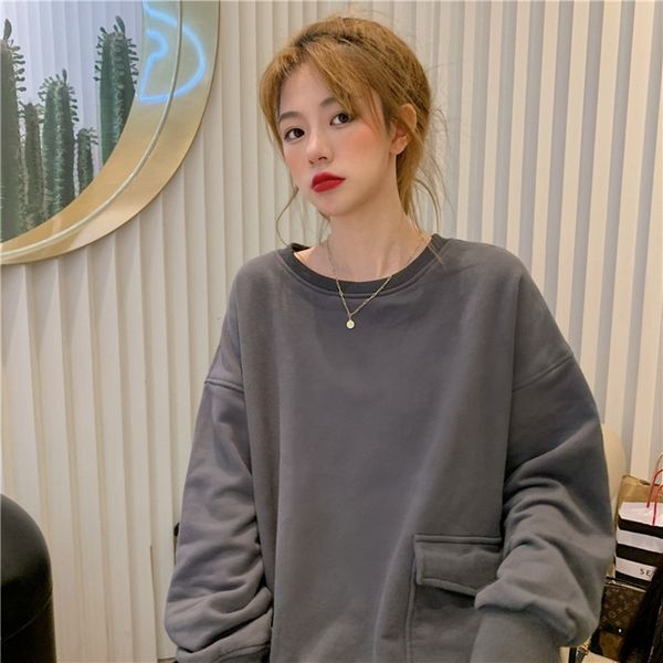 

m8hsc 2020 свитер sweaterautumn новый корейский круглый и долгий терри один боковой карман рыхлой шеи thinlazy хлопок рукав свитера 0tuwc, White