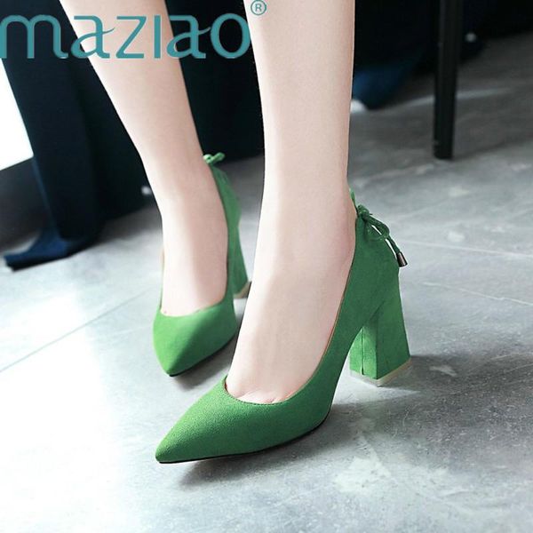 

women shoes cow suede high heels pointed toe thick high heel pumps autumn lady party heels green beige big size 31-46 maziao, Black
