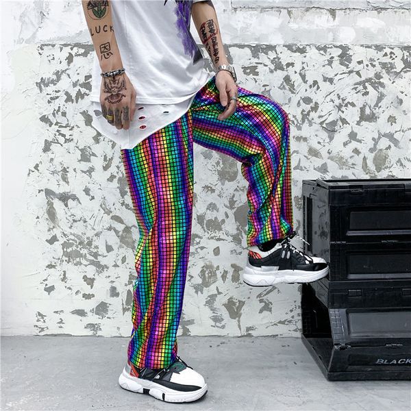 

2021 new new summer men's sport pants hip-hop street dance dj disco bungee patched brilliantly loose green streetwear 2wnc, Black