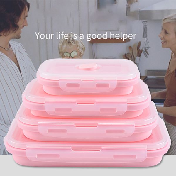 

lunch box silicone food storage creative silicone folding lunch box safe fresh-keeping boxes picnic folding available creative and portable