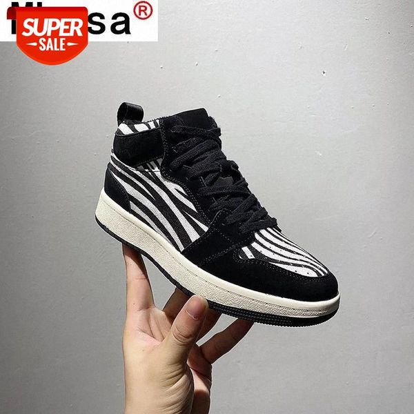 

women shoe new zebra stripe leopard high sneaker ladies personality cow leather sneakers winter female shoe #xd6e
