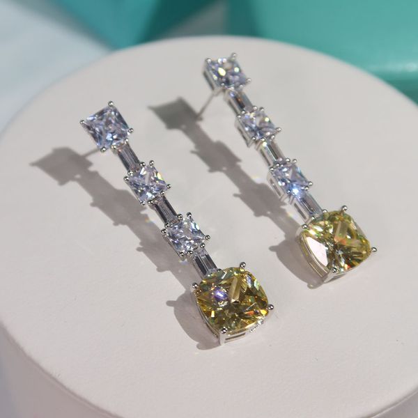 

fashion trend high yellow diamond earrings prom party superior quality celebrity earrings silver needle anti allergy luxurious, Golden