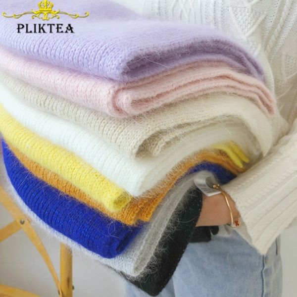 

new luxury soft 70% real angora rabbit fur scarf women blue black female foulard beige white warm knitted ladies winter scarves y201007, Blue;gray