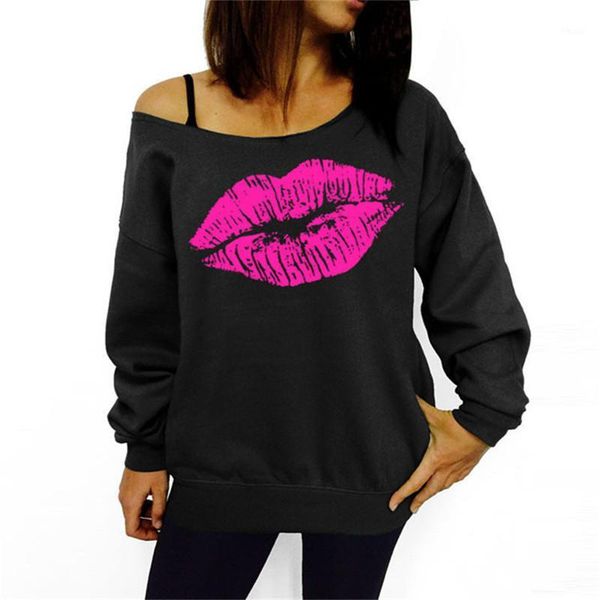 

wholesale- iyaege women t shirts 2017 new fashion lip print spring autumn off shoulder t shirts women long sleeve shirts txlin321, White