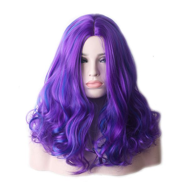 

midlle hairline natural wig woodfestival purple synthetic hair cosplay wigs women ombre wavy colored blue medium length, Black