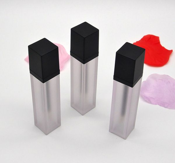 

7ml frosted lip gloss bottle with black cap, empty square portable diy lipgloss packing